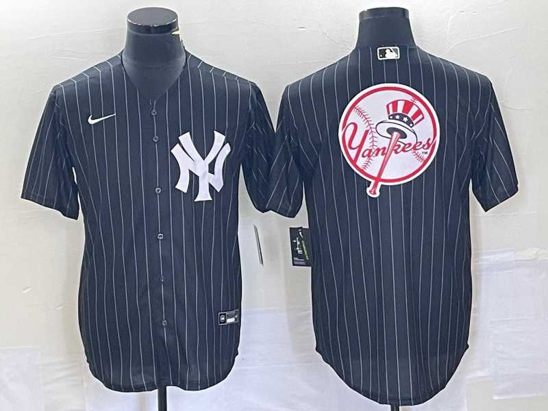 Mens New York Yankees Blank Black Pinstripe Cool Base Stitched Baseball Jersey2->new york yankees->MLB Jersey